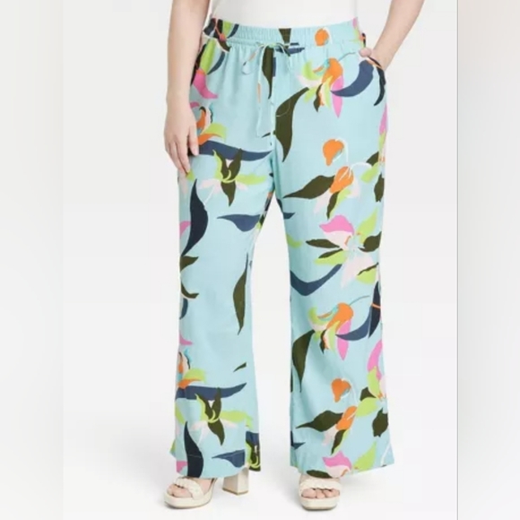 Women's High-Rise Wide Leg Linen Pull-On Pants - Picture 3 of 5